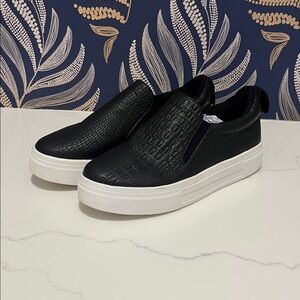 Lulu's Black Croc-Embossed Slip-On Sneakers